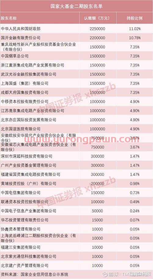 国家半导体基金投资公司（国家半导体大基金持股名单）