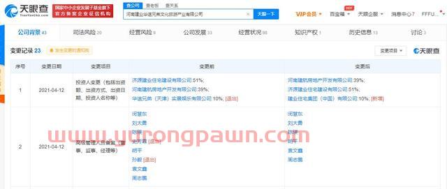 华谊兄弟关联公司退出建业·华谊兄弟电影小镇关联公司股东